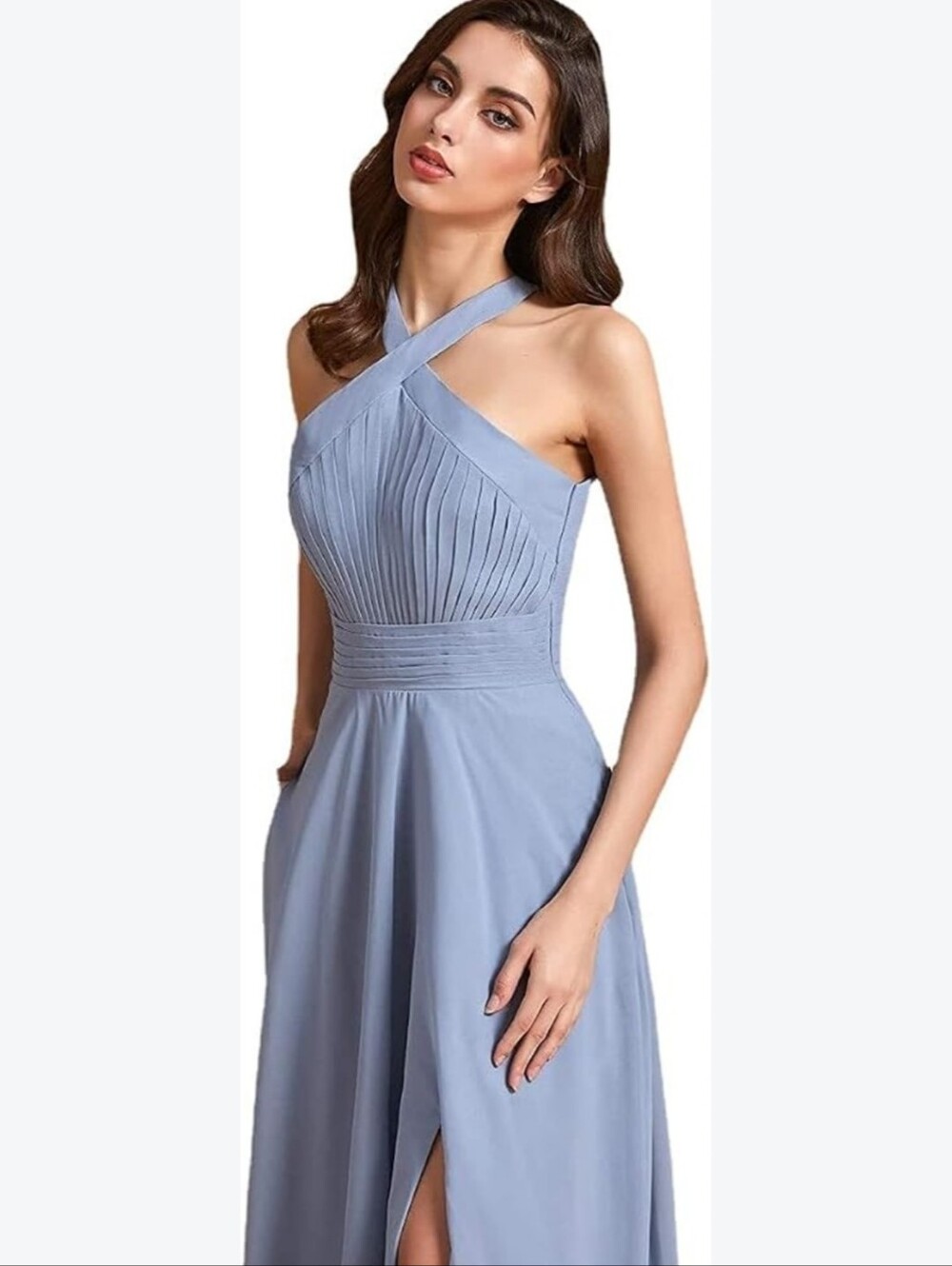 A.W. Brigal Elegant Light Blue Pleated Bodice Maxi Dress Fits S